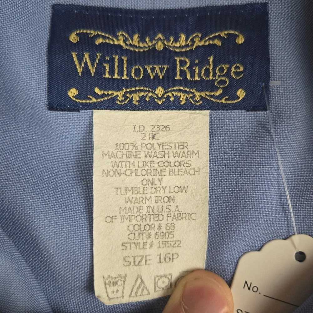 80s Vintage Willow Ridge Periwinkle Blue Retro Top Pants Set USA Made Size 14P